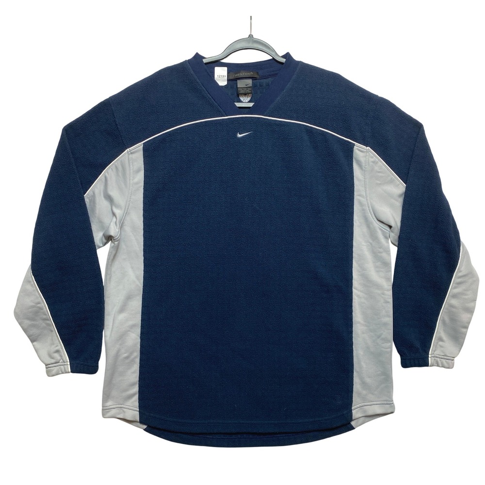 Nike Fleece Pullover Mens XXL Navy Blue Nike Sphere Thermal Colorblock Piping